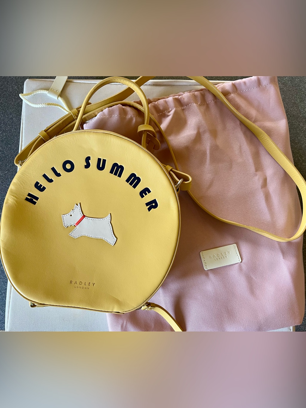 Radley London Yellow Round Crossbody With White Dog Applique